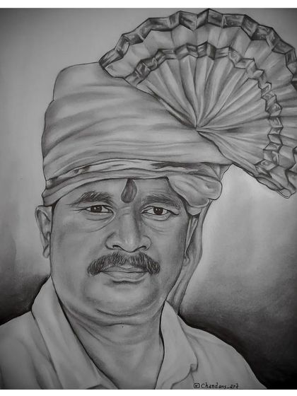 This is a commissioned graphite portrait of a gentleman in a traditional pheta. My goal was to create a respectful and classic pencil sketch, paying close attention to the intricate folds of the turban and the kind expression on his face.