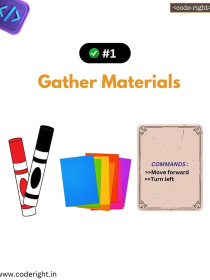 Step 1 of our origami activity: Gather your materials. Just like in coding, preparation is key. We use simple items like colored paper and markers to begin our adventure.