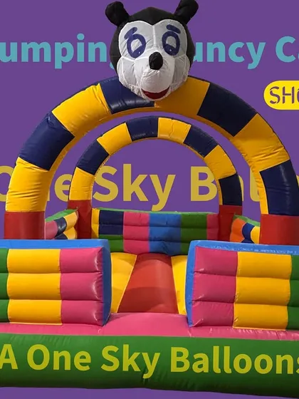 Here is my popular 8x8 feet Panda-themed jumping bouncy castle. It's a perfect starter product for any rental business, ideal for kids' birthday parties and school functions. The bright colors and friendly design make it an instant hit.