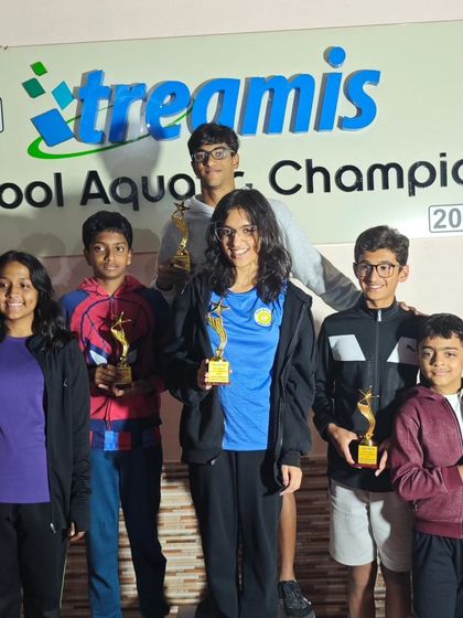 The smiles say it all. Our individual champions celebrating their well-earned trophies after a dominant performance at the inter-school aquatic championship.