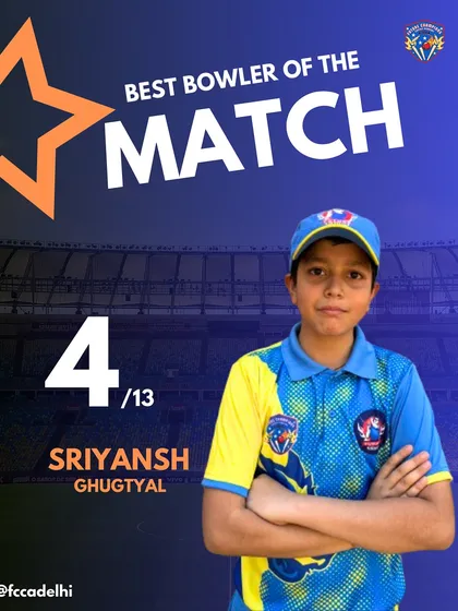 A graphic celebrating Sriyansh's incredible bowling spell of 4 for 13.