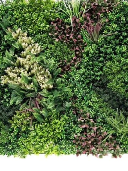 This panel shows how I can mix in darker, purple and reddish foliage for a more unique color palette. It works well for modern or dramatic interior designs.