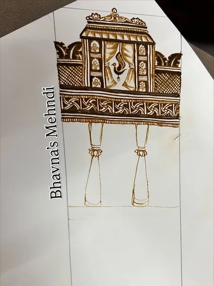 Sketching out a palanquin (doli) design. We break down complex figures into simple shapes so students can easily learn to draw them.