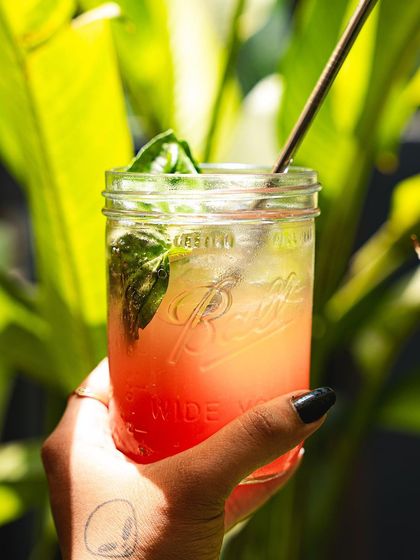 Our strawberry and basil soda, a unique and delicious combination of sweet and herbaceous flavors.
