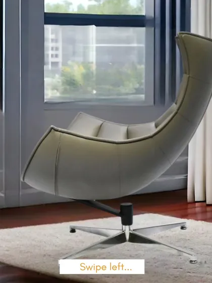 A side view of the imported lounge chair, emphasizing its dramatic, sweeping lines and stable swivel base.