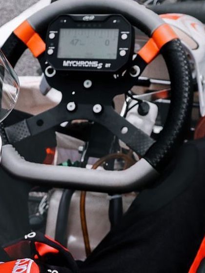 From the driver's perspective, looking at the MyChron5 data screen. This technology allows us to make precise, data driven adjustments to improve lap times.