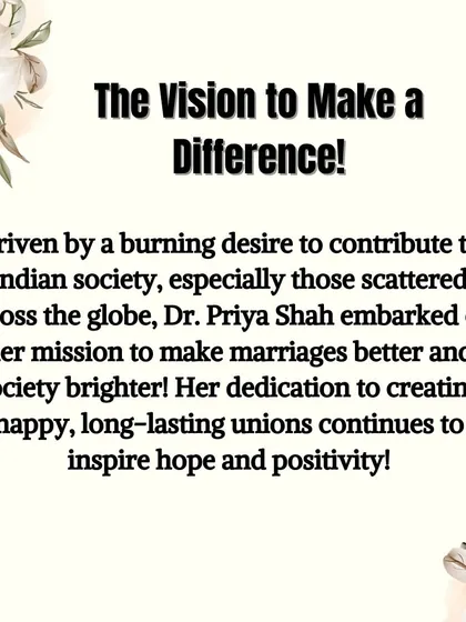 This is my journey of love, compassion, and impact. It started as a social service in 1991, fueled by a vision to make marriages better. I am also proud to have contributed to social change by helping to halt over 500 child marriages.