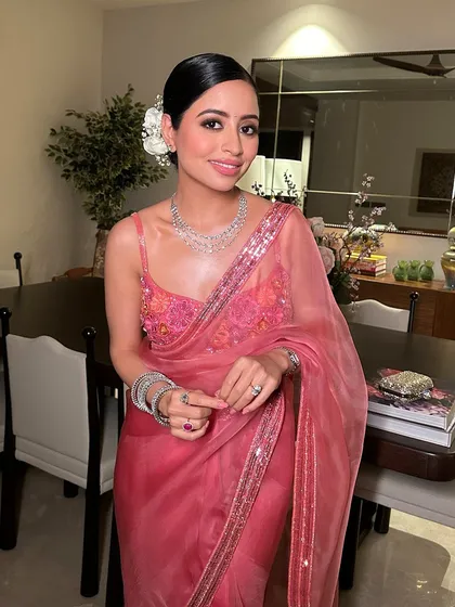 Lights, colors, and a dash of glam for designer Sunaina Khera. This Diwali look is magical and festive.