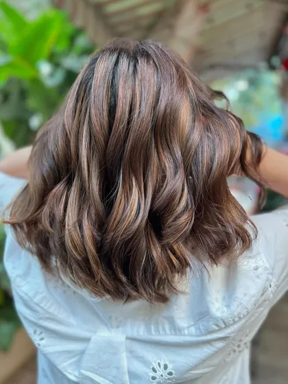 The back of this 'Brown Sugar' bob shows how the color creates movement and depth. This is a great non-bleach option for shorter hair.