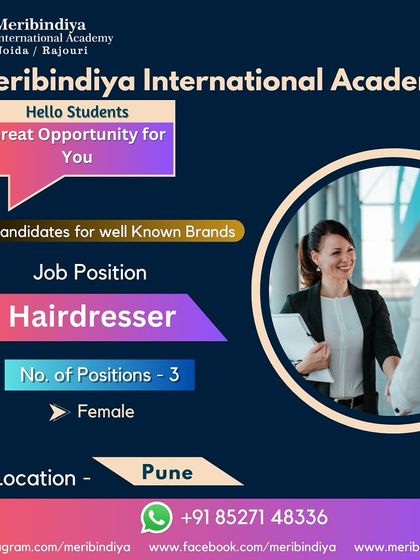 An opportunity in Pune. We are looking for three female hairdressers to join a well-known brand.