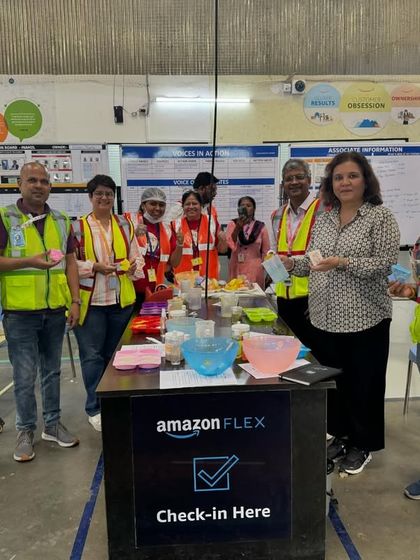The Amazon Flex team proudly showing off the soaps they created during our workshop. It's always great to see colleagues enjoying a creative activity together.