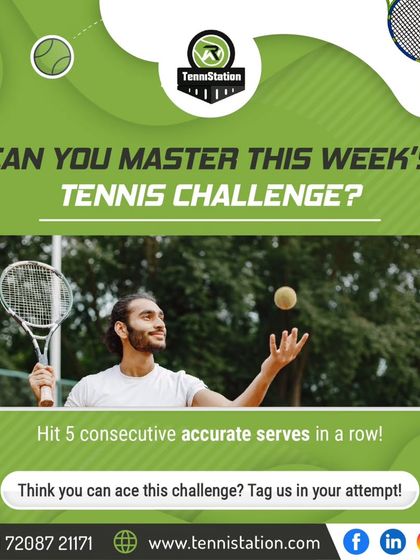 Can you master this week's tennis challenge? We challenge our players to hit 5 consecutive accurate serves in a row.