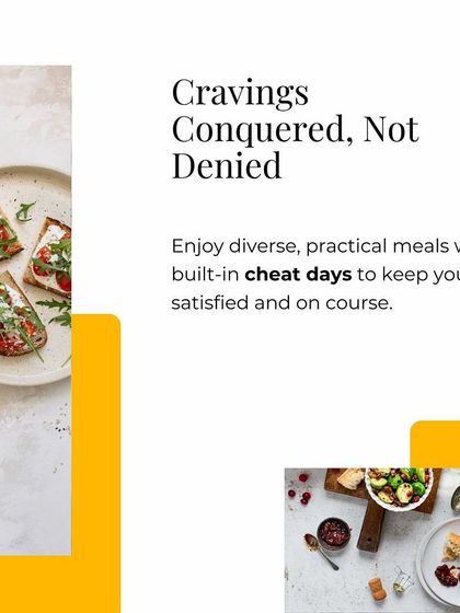 Cravings conquered, not denied. My plans include diverse, practical meals with built-in cheat days to keep you satisfied.