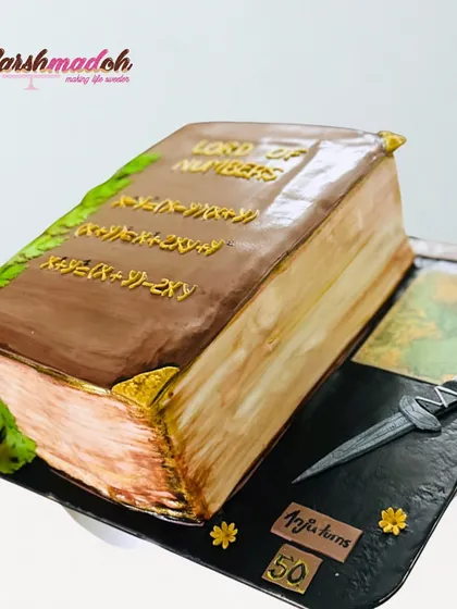 A birthday cake for a mathematics enthusiast, designed as a "Lord of Numbers" book. This full fondant cake features edible math formulas, bringing back some school nostalgia!
