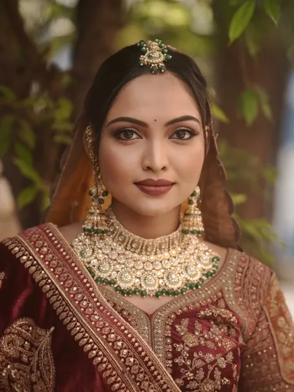 An outdoor shot of the same bride, showing how the makeup looks in natural, soft light.
