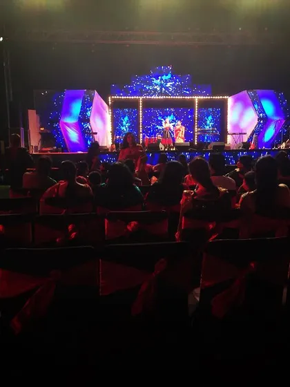 Taking the 'big fat Indian wedding' to the next level in Indore with this custom sangeet stage. The design features geometric LED panels and dramatic lighting to create a high-energy, modern backdrop for performances and celebrations.