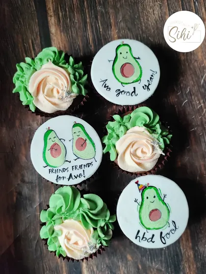 I had a great time making these "avo-dorable" avocado cupcakes. The set features a mix of hand-painted avocado characters with cute puns and buttercream floral designs.