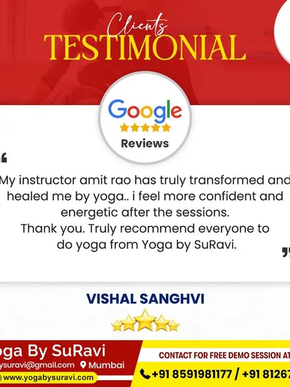 Nothing makes us happier than seeing our clients transform. This review from Vishal Sanghvi highlights the healing and confidence-building power of personalized yoga. We are grateful to be a part of his journey.