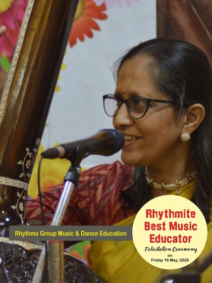 Ms. Aparna Uday Phadke, another of our award-winning educators, performing with a tanpura. Our classes emphasize the importance of traditional instruments in classical music training.