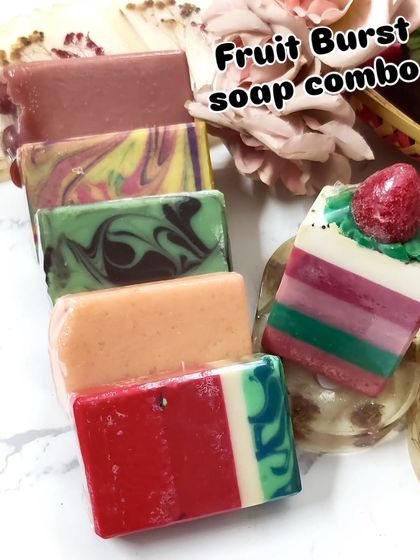 The "Fruit Burst" soap combo, with six different fruit-themed soaps. From watermelon to mango, these bars are packed with fresh scents and nourishing ingredients.