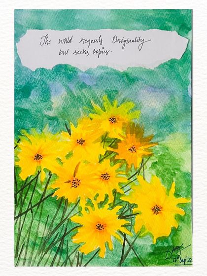 An artwork paired with a quote reminding us to stay original. The world requests originality but seeks copies.