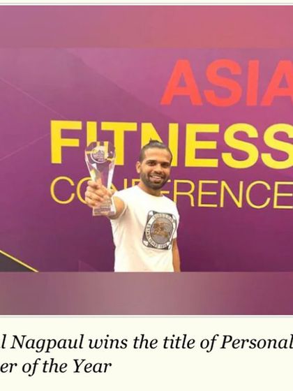 A collection of screenshots from Hindustan Times and Business Standard covering my win as the No. 1 Personal Trainer of the Year in Asia. I am grateful for the media coverage and the opportunity to highlight the importance of fitness professionals.