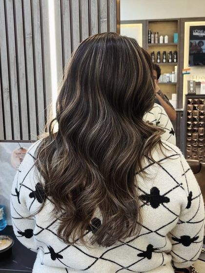 A beautiful blend of ashy and warm highlights on a dark base, creating a complex and eye-catching color.