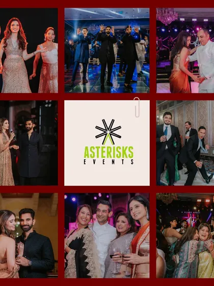 A collage of reception moments, from couple dances and family photos to guests enjoying the party.