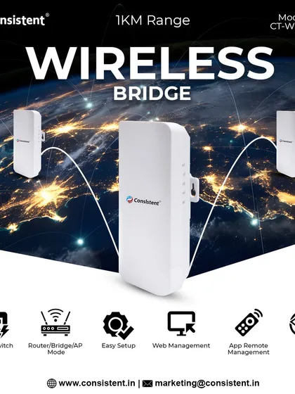 Connect two locations up to 1 kilometer apart with our P2P Wireless Bridge. This device is perfect for extending your network across buildings or to remote areas, offering a versatile solution that can function as a router, bridge, or access point, all powered via PoE for simple installation.