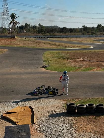 Even in testing, things don't always go to plan. A driver gets out to inspect his kart after a spin. This is part of the learning process, understanding the kart's limits and building resilience.