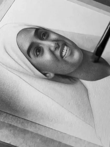 The portrait in progress, showing the use of a brush for smooth blending.