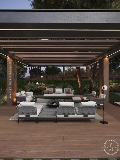 This application shows how our architectural profile lights can be installed within the beams of a pergola. It provides functional overhead lighting for the seating area below without the need for bulky fixtures.