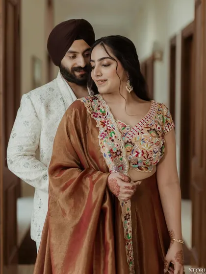 A close-up portrait capturing the tender gaze between Gunveer and Bandana, highlighting the emotion of their Roka ceremony.