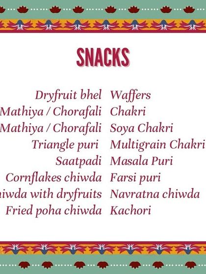 Here is a list of our savory snacks available for your hampers. You can choose from a variety of options like Dryfruit Bhel, Multigrain Chakri, and Cornflakes Chiwda, available in various pack sizes.