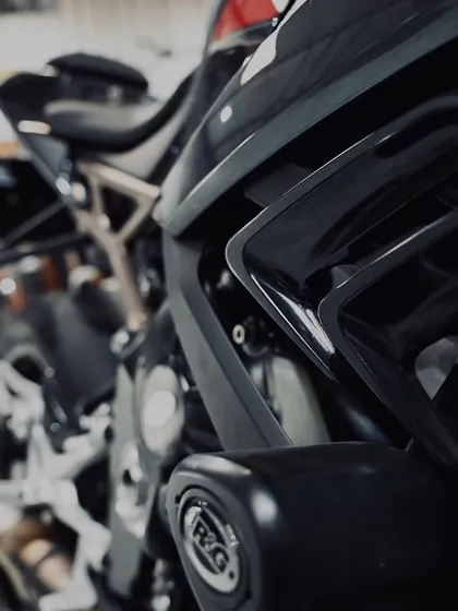 The winglets on the S1000RR, designed for aerodynamic downforce at high speeds.