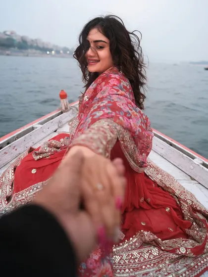 Take my hand and I'll lead you to where my heart belongs. A romantic 'follow me to' style portrait, capturing the intimate connection between a couple and the city of Varanasi.
