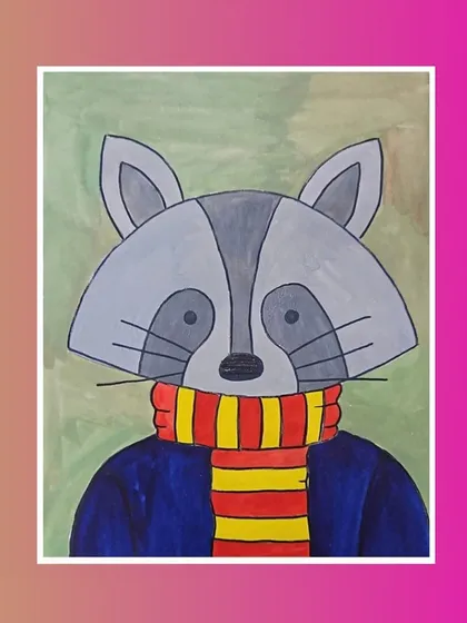 A stylish raccoon wearing a scarf. This fun character drawing shows great creativity and attention to detail.