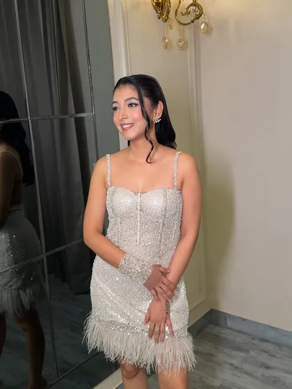 The full look for Bhavya's birthday. This is a great example of party glam that is sophisticated and not overdone.