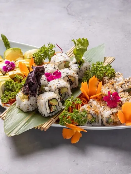 Our Veg Sushi Roll Moriawase Platter is a testament to our belief that vegetarian sushi should be exciting and flavorful. This vibrant assortment features a variety of our finest vegetarian rolls, from crispy tempura to creamy avocado and refreshing cucumber, all beautifully arranged and full of fresh taste.