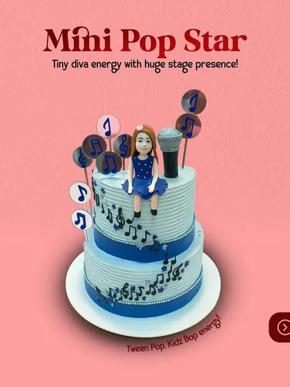 Tiny diva energy with huge stage presence. This "Mini Pop Star" cake, complete with a figurine and microphone, is perfect for the young performer who loves to be in the spotlight.