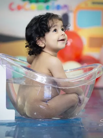 A candid moment from the Cocomelon splash session. These are perfect for celebrating a first birthday or just for fun.