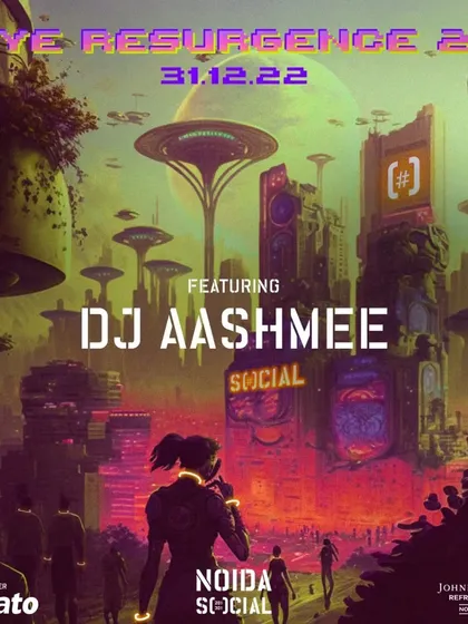 The official poster for my New Year's Eve 2023 set at Noida Social. I was featured as the main act for their futuristic-themed party.