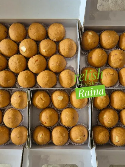 Multiple boxes of Besan Laddoos ready for Diwali. I can customize them to be soft, with or without nuts, to suit every preference.