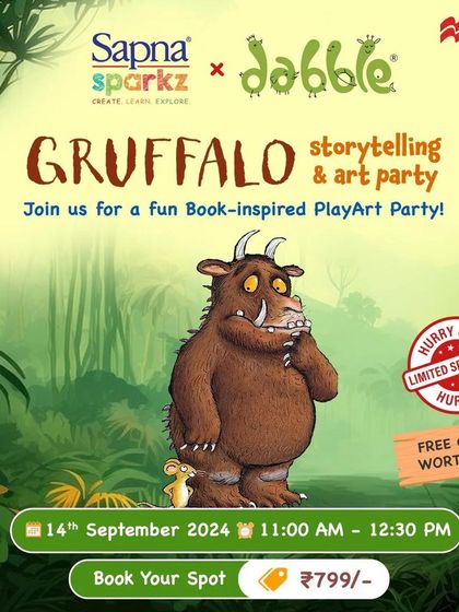 Our event poster for the Gruffalo Storytelling & Art Party. This visual clearly communicates the event theme, date, time, and age group, making it easy for parents to see if it's the right fit for their family.