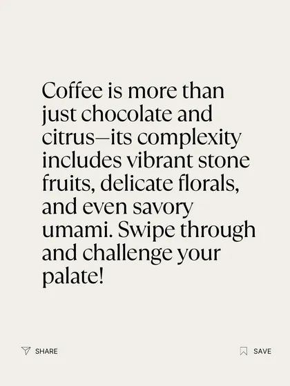 A text graphic encouraging people to challenge their palate and explore the complex flavors in coffee beyond just chocolate and citrus.