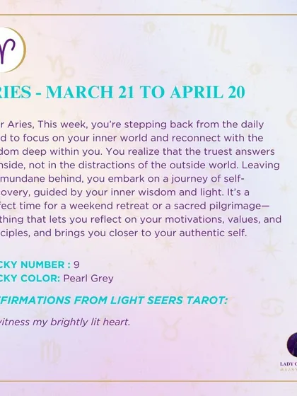 A weekly tarot prediction for Aries. This week you're stepping back from the daily grind to focus on your inner world and journey of self-discovery.