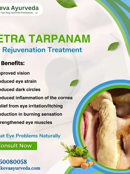 Netra Tarpanam is our specialized eye rejuvenation treatment. This therapy involves creating a pool of medicated ghee over the eyes to improve vision, reduce eye strain, and soothe irritation.