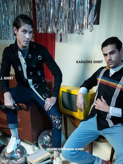 This shot from the Abkasa campaign has a cool, arcade-inspired theme. I styled the models in unique shirts with graphic details and classic denim.