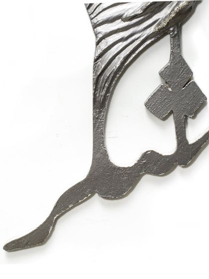 A detail of the Arabic calligraphy integrated into the "Eternal Horse" sculpture, rooting the piece in its cultural heritage.