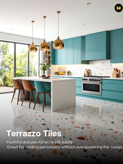 Terrazzo tiles bring a youthful and playful personality to a kitchen. The colorful speckles are subtle enough not to overpower the design but add a unique character, as seen in this bright and airy kitchen.